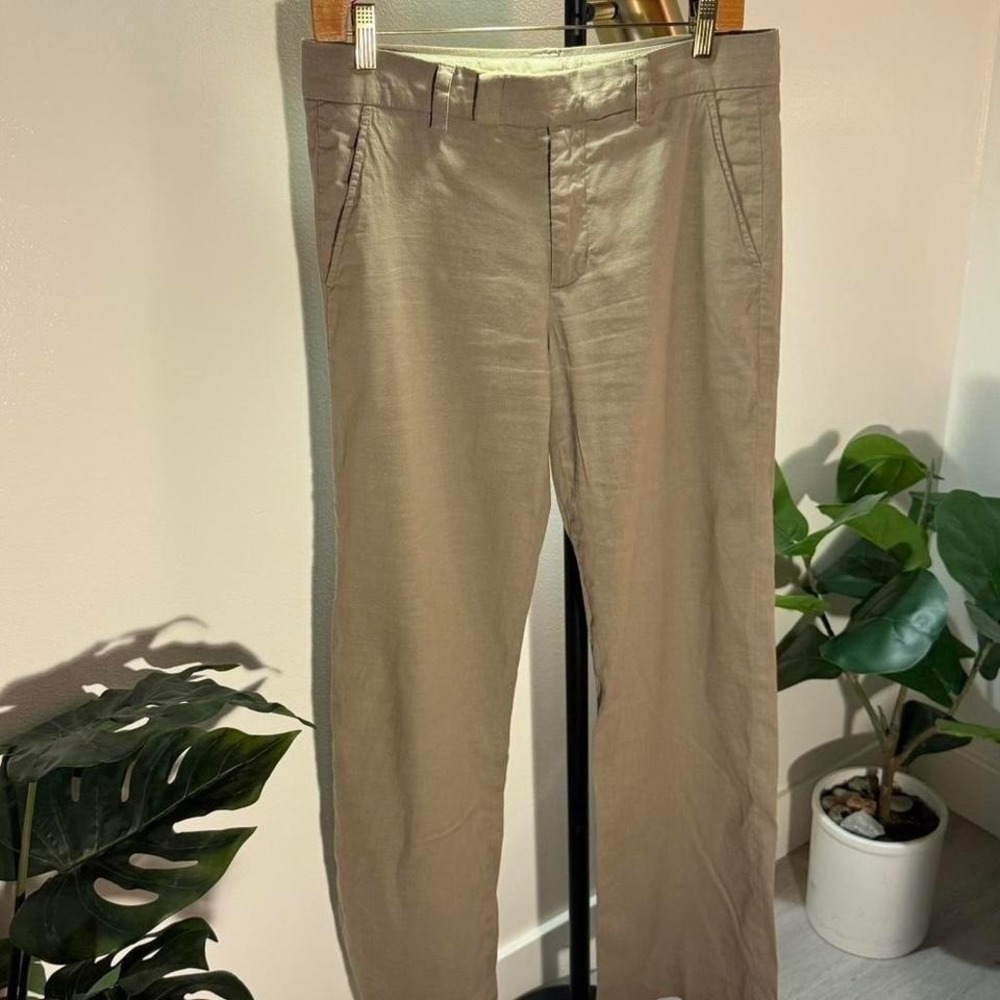 Vince tan linen trouser light spring work wear pants Size 6